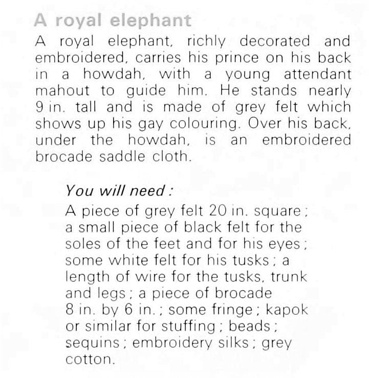 Vintage Sewing Pattern 9" Royal Elephant & Prince Felt Fabric Soft Sculpture Plush Figure PDF Instant Digital Download Retro Kitsch Toy