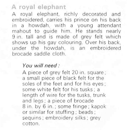 Vintage Sewing Pattern 9" Royal Elephant & Prince Felt Fabric Soft Sculpture Plush Figure PDF Instant Digital Download Retro Kitsch Toy
