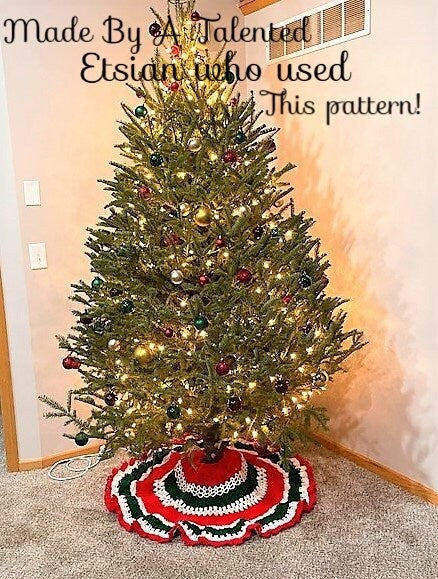 Vintage Crochet Pattern 48" Christmas Tree Skirt Red Green White Stripes PDF Instant Digital Download 10 Ply
