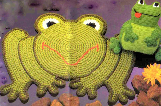 Vintage Crochet Pattern Frog Rug and Pillow Set PDF PDF Instant Digital Download Amigurumi Froggy Playmat 23x27