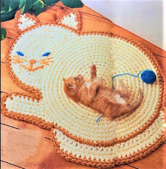 Vintage Crochet Pattern Cat Rug Cat Mat PDF Instant Digital Download Amigurumi Kitty Cat Playmat 16x23
