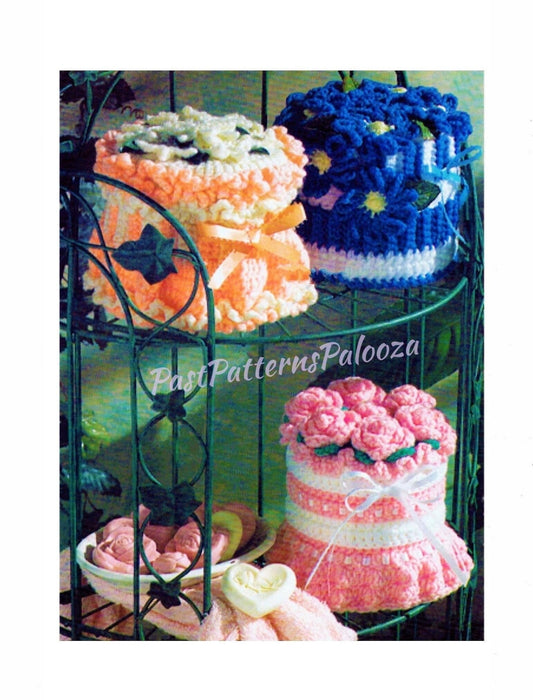 Vintage Crochet Pattern Floral Bathroom Tissue Roll Covers PDF Instant Digital Download Roses Wild Flowers Toilet Paper Roll Holders 10 Ply