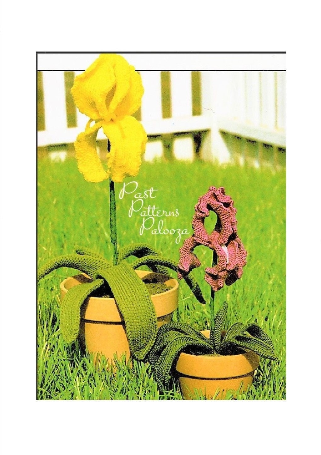 Vintage Crochet Pattern Pretty Iris Flowers Potted Plants PDF Instant Digital Download Artificial Flowers Irises 2 Sizes 4 Ply