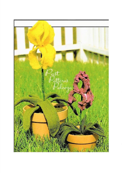 Vintage Crochet Pattern Pretty Iris Flowers Potted Plants PDF Instant Digital Download Artificial Flowers Irises 2 Sizes 4 Ply