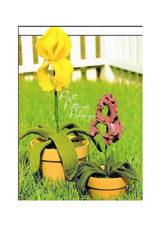 Vintage Crochet Pattern Pretty Iris Flowers Potted Plants PDF Instant Digital Download Artificial Flowers Irises 2 Sizes 4 Ply