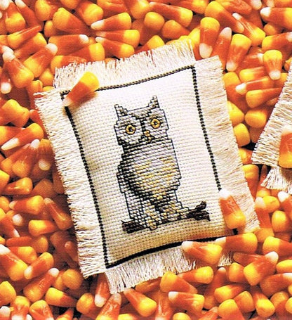 Vintage Cross Stitch Patterns Mini Halloween Ornament Pillows PDF Instant Digital Download Witch Black Cat Owl Embroidery 6" x 8"