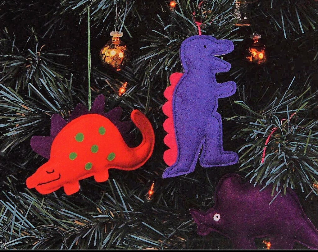 Vintage Sewing Pattern Felt Fabric Dinosaur Ornaments PDF Instant Digital Download Cute Dino Christmas Tree Trim 4 Designs