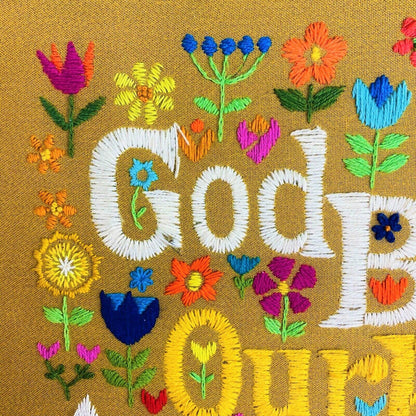 Vintage Crewel Embroidery Pattern God Bless Our Pad Printable PDF Instant Digital Download Retro Groovy Flower Power Hippie Chic Stitchery