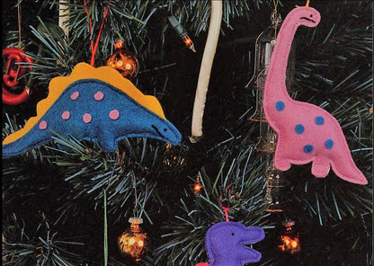 Vintage Sewing Pattern Felt Fabric Dinosaur Ornaments PDF Instant Digital Download Cute Dino Christmas Tree Trim 4 Designs