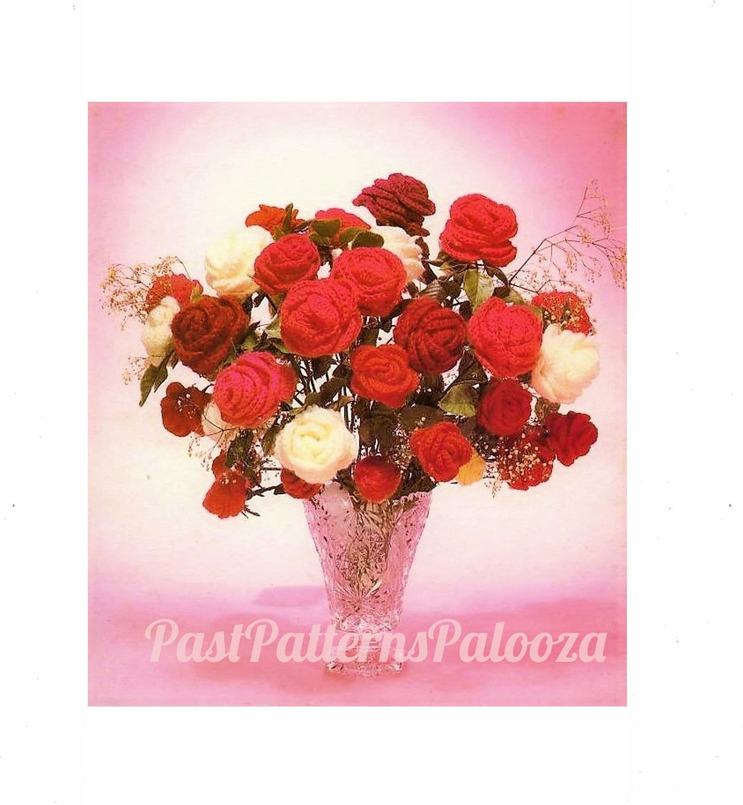 Vintage Crochet Pattern Roses Flower Bouquet 3 Sizes Mini Med Large PDF Instant Digital Download Artificial Arrangement 4 Ply 5 Ply