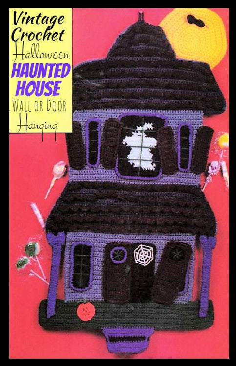 Vintage Crochet Pattern 29" Halloween Haunted Mansion House Wall or Door Hanging PDF Instant Digital Download 4 Ply