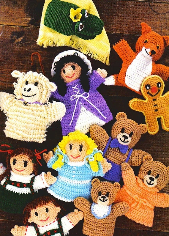 Vintage Crochet Patterns Classic Storybook Fairytale Hand Puppets PDF Instant Digital Download Amigurumi Soft Toy Puppets 4 Ply