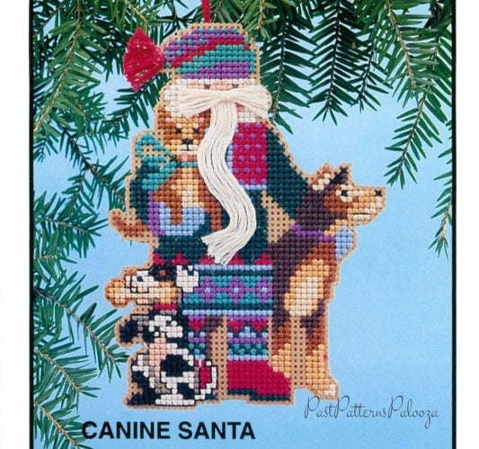 Vintage Cross Stitch Pattern 5" Canine Santa Claus Dog Lover Ornament Christmas Tree Trim PDF Instant Digital Download Perforated Paper