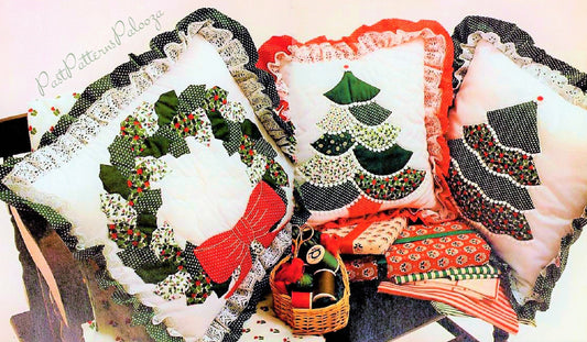 Vintage Sewing Pattern Christmas Calico Patchwork Pillows Trio PDF Instant Digital Download Quilted Tree Wreath Cushions 3 Designs