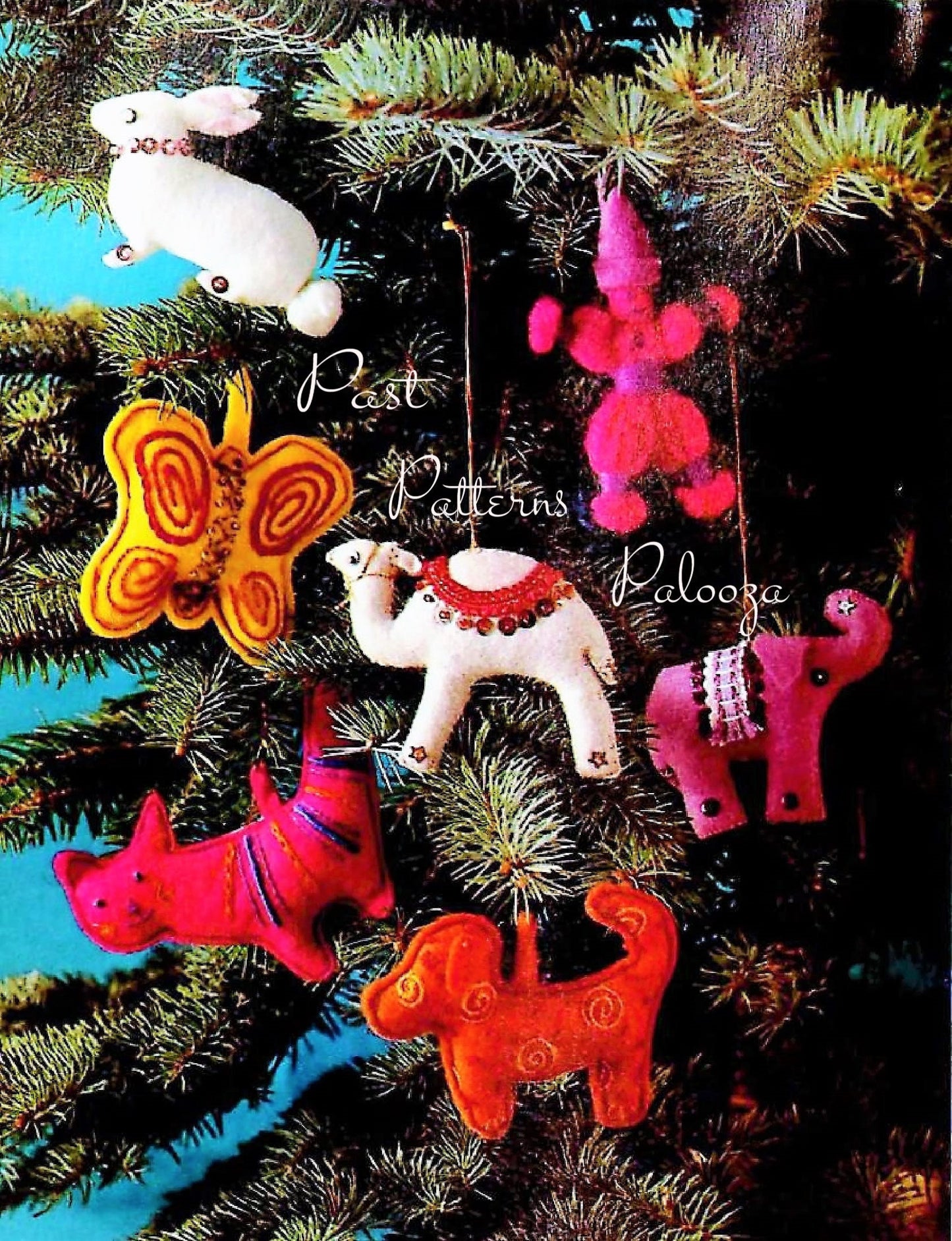 Vintage Christmas Sewing Pattern Retro Mini Mod Felt Animal Ornaments PDF Instant Digital Download Cute Kitsch Tree Trim 6 Designs