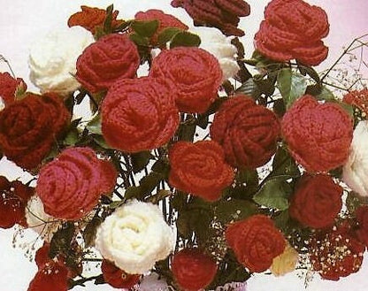 Vintage Crochet Pattern Roses Flower Bouquet 3 Sizes Mini Med Large PDF Instant Digital Download Artificial Arrangement 4 Ply 5 Ply