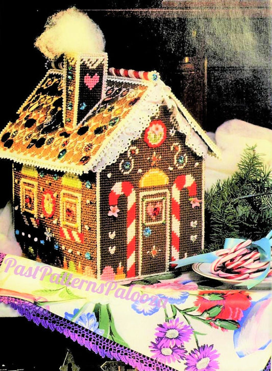 Vintage Plastic Canvas Pattern 11" Gingerbread Candy House Centerpiece PDF Instant Digital Download Christmas Needlepoint Display 7 Count