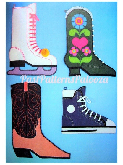 Vintage Sewing Pattern Fun Felt Novelty Christmas Stockings Ice Skate Cowboy Boot Victorian Shoe Hi Top Sneaker PDF Instant Digital Download