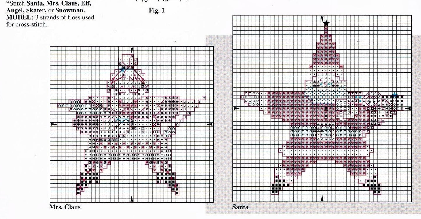 Vintage Cross Stitch Pattern Star Shaped 6" Classic Christmas Character Ornaments PDF Instant Digital Download Santa Snowman Angel Tree Trim