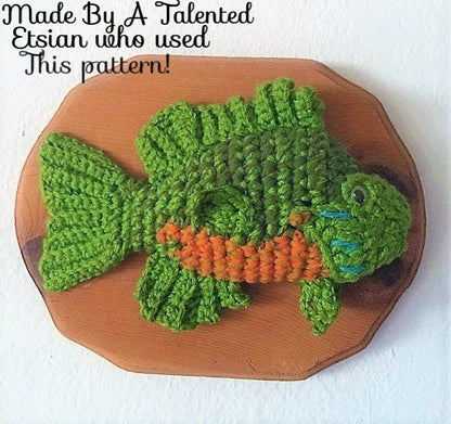 Vintage Crochet Pattern 9" Bass Fish Taxidermy Mounted Fish Trophy PDF Instant Digital Download Plush Stuffed Fishing Amigurumi 4 Ply