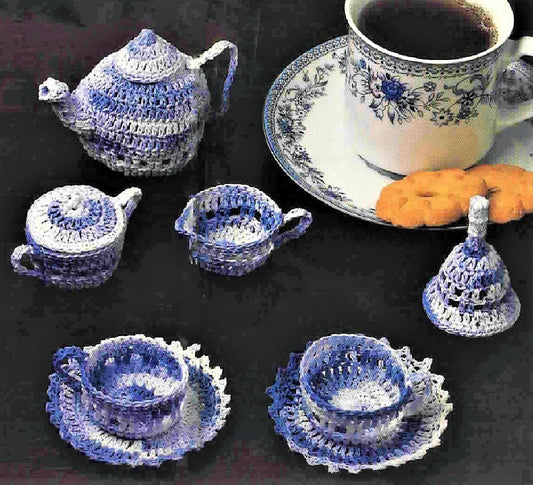 Vintage Crochet Pattern 1-2" Small Miniature Tea Service Set Teapot Teacup Saucer PDF Instant Digital Download Sugar Bowl Creamer Bell