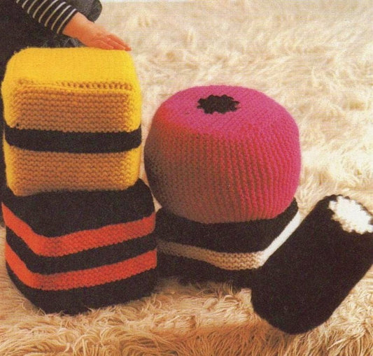 Vintage Knitting Pattern Liquorice Licorice Allsorts Play Pillows Candy Cushions PDF Instant Digital Download Retro Novelty Toys 12 Ply