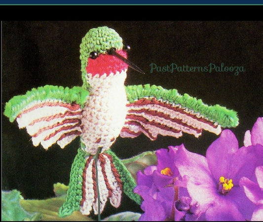 Vintage Crochet Pattern 3" Ruby-Throated Hummingbird PDF Instant Digital Download Small Bird Amigurumi Plush Stuffed Soft Toy or Plant Pick