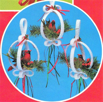 Vintage Plastic Canvas Pattern Christmas Cardinals Ornaments PDF Instant Digital Download Hanging Tree Trim Holiday Bird Rings