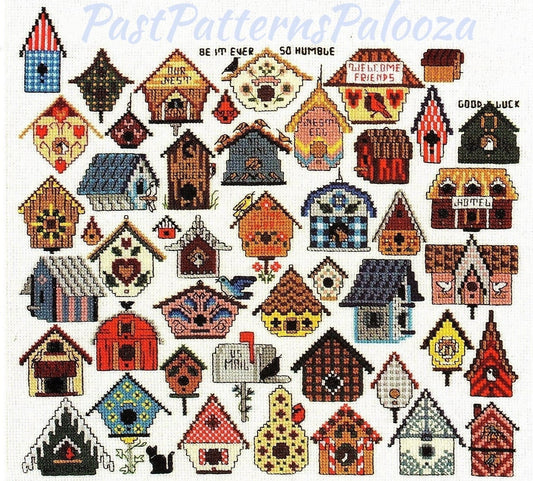 Vintage Cross Stitch Patterns Mini Bird House Motifs PDF Instant Digital Download Embroidery 45 Cute Birdhouses A1