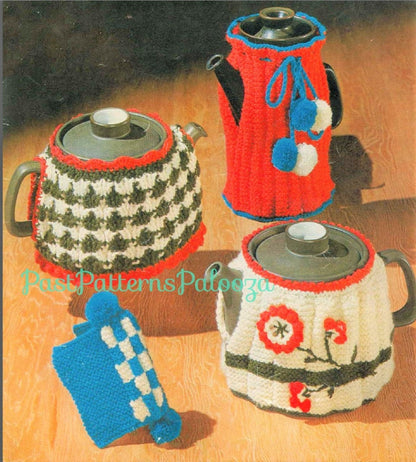 Vintage Knitting Pattern Knit Tea Cosy Coffee Pot Cosies Covers Teapot Topper Cozy Pot Holder PDF Instant Digital Download 8 Ply