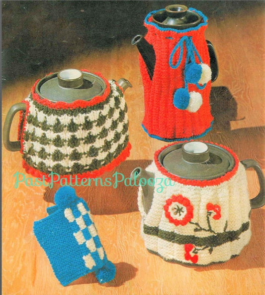 Vintage Knitting Pattern Knit Tea Cosy Coffee Pot Cosies Covers Teapot Topper Cozy Pot Holder PDF Instant Digital Download 8 Ply