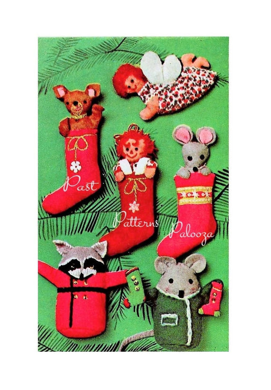 Vintage Christmas Sewing Pattern Mini Felt Figure Toys Animal Stockings Angel Tree Ornaments PDF Instant Digital Download