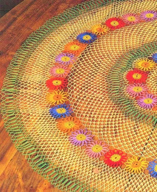 Vintage Crochet Pattern Colorful Rainbow Daisies Doily PDF Instant Digital Download Table Centerpiece Mat Daisy Motifs Cotton Thread