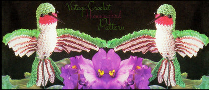 Vintage Crochet Pattern 3" Ruby-Throated Hummingbird PDF Instant Digital Download Small Bird Amigurumi Plush Stuffed Soft Toy or Plant Pick