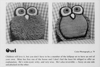 Vintage Crochet Pattern 10" Boho Mod Owl Pillow PDF Instant Digital Download Retro 70s Owl Cushion Double Sided 4 Ply