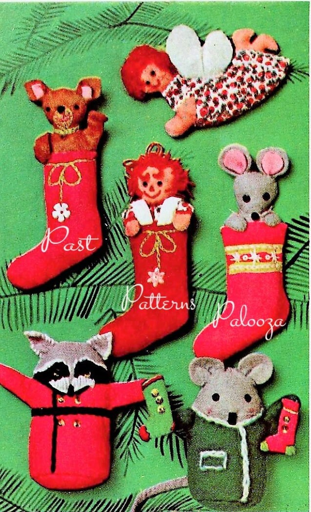 Vintage Christmas Sewing Pattern Mini Felt Figure Toys Animal Stockings Angel Tree Ornaments PDF Instant Digital Download