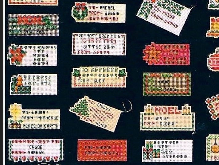 Vintage Cross Stitch Pattern Christmas Gift Tags Printable PDF Instant Digital Download Personalized Embroidered Present Trim