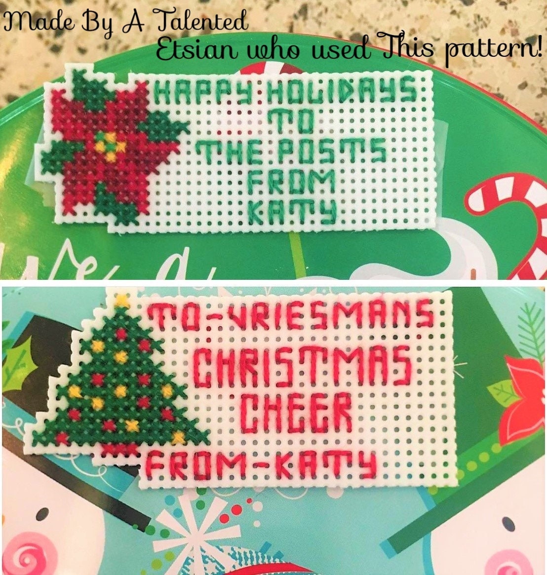 Vintage Cross Stitch Pattern Christmas Gift Tags Printable PDF Instant Digital Download Personalized Embroidered Present Trim
