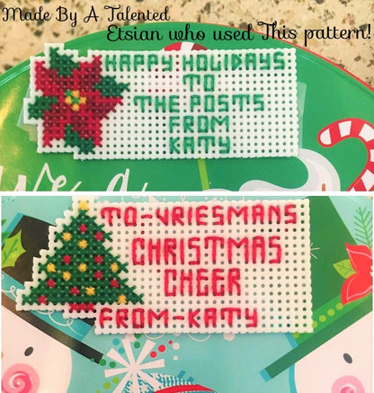 Vintage Cross Stitch Pattern Christmas Gift Tags Printable PDF Instant Digital Download Personalized Embroidered Present Trim