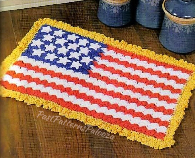 Vintage Crochet Pattern Patriotic American Flag Area Rug or Wall Hanging 17x25 PDF Instant Digital Download 4th of July 10 Ply