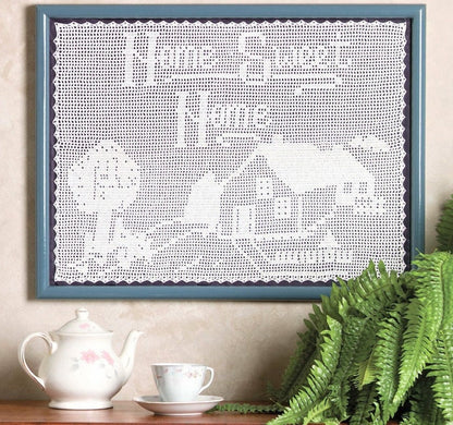 Vintage Filet Crochet Pattern Home Sweet Home Wall Hanging Picture PDF Instant Digital Download White Crochet Cotton New Home Gift 17x23