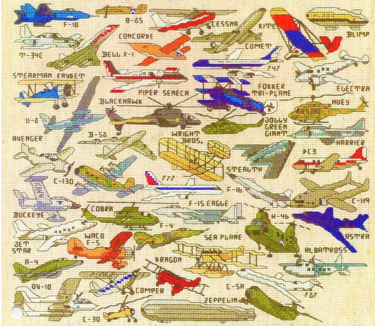 Vintage Cross Stitch Patterns Mini Aircraft Airplanes Motifs PDF Instant Digital Download Embroidery 45 Planes Jets Helicopters A1