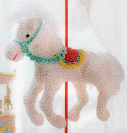 Vintage Crochet Pattern 10" Carnival Carousel Horse PDF Instant Digital Download Plush Merry Go Round Ride Amigurumi 10 Ply