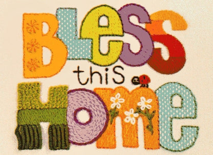 PDF Vintage Crewel Embroidery Bless This Home Pattern Retro 1970s Design Instant Download Mini Stitchery Groovy Retro Sampler Sign 5x7