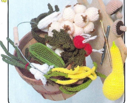 Vintage Crochet Pattern 6" Garden Vegetables Amigurumi PDF Instant Download Play or Display Vegetarian Food 10 Veggie Designs 4 Ply