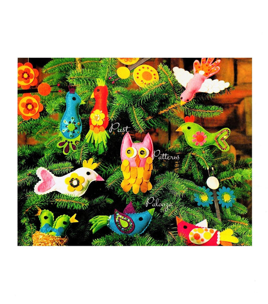 Vintage Christmas Sewing Pattern Retro Funky Birds Owl Butterfly Tree Ornaments PDF Instant Digital Download Kitsch Mod Birdies 1970s