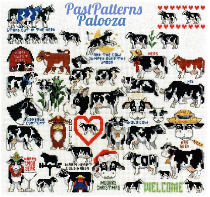 Vintage Cross Stitch Patterns Cute Mini Cow Motifs PDF Instant Digital Download Embroidery 30 Kitsch Quirky Humorous Designs A1