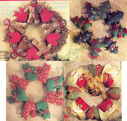 Vintage Sewing Patterns Calico Country Christmas Wreaths 5 Designs PDF Instant Digital Download Plush Trees Gingerbread Cat Angel Teddy