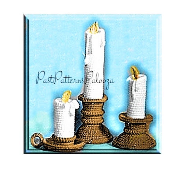 Vintage Crochet Pattern Brass Candlestick Candles Candleholders Three Sizes PDF Instant Digital Download Wizard Candle Amigurumi 10 Ply