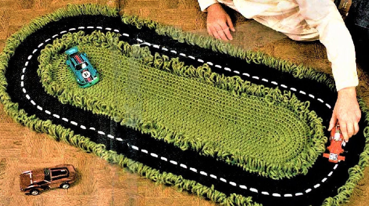 Vintage Crochet Pattern Toy Car Racetrack Road Rug Playmat PDF Instant Digital Download Roadway Kids Room Playroom Play Rug 3.5 Feet